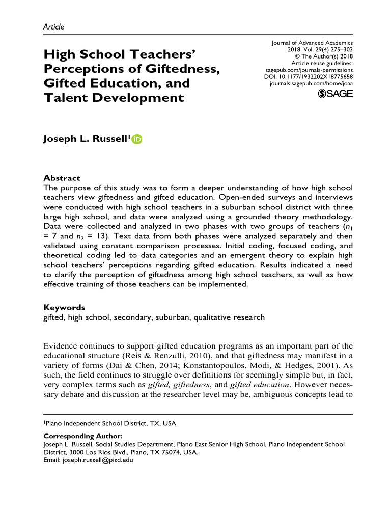 High School Teachers' Views on Giftedness | PDF | Gifted Education ...