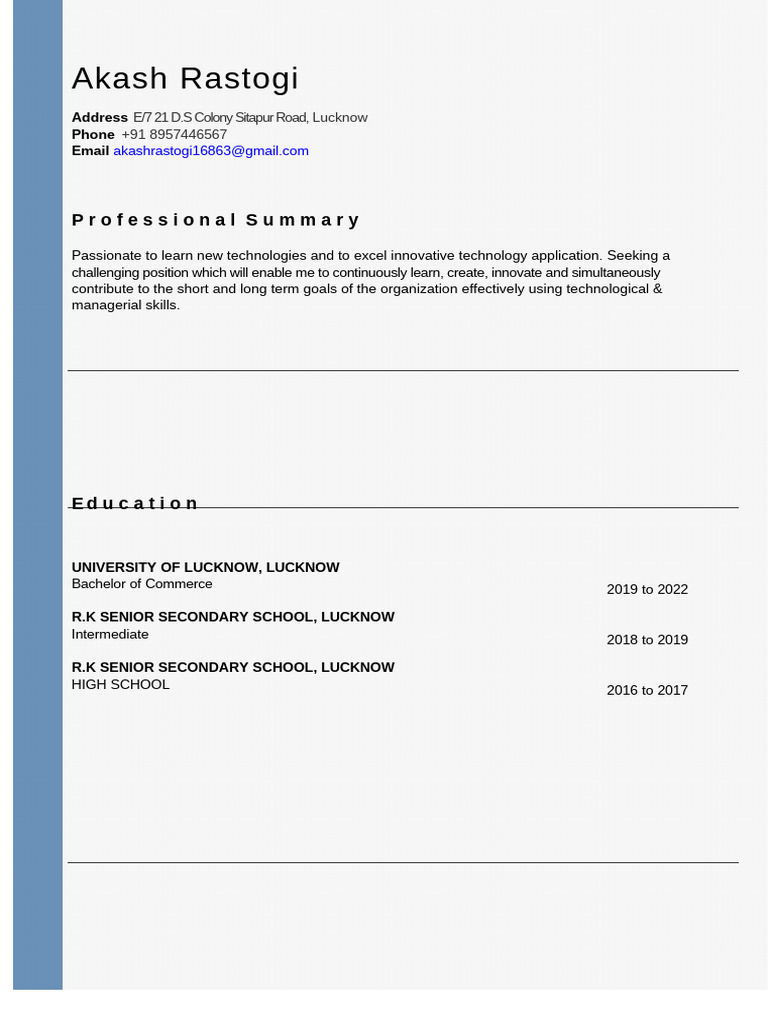 Akash Rastogi's Professional CV | PDF