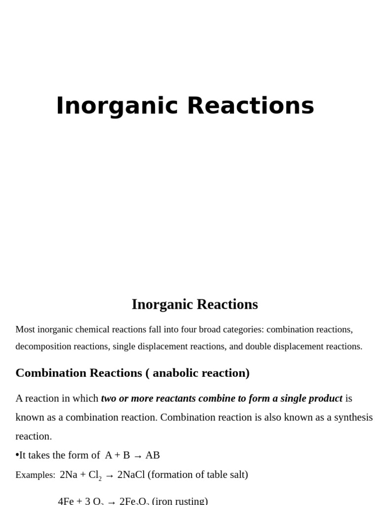 Types of Inorganic Reactions Explained | PDF | Stoichiometry | Redox