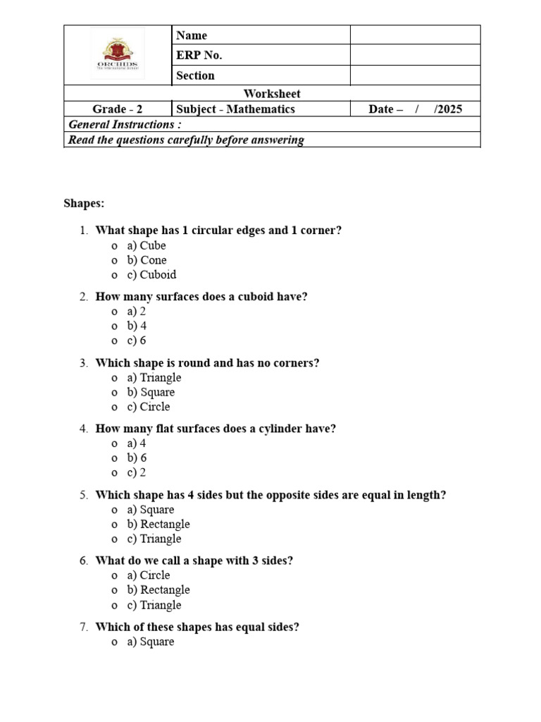 Grade 2 Math Worksheet: Shapes & Money | PDF | Rupee | Shape