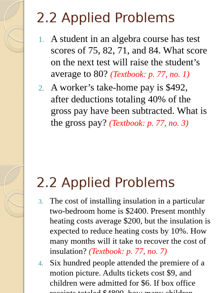 Algebra Applied Problems Solutions | PDF