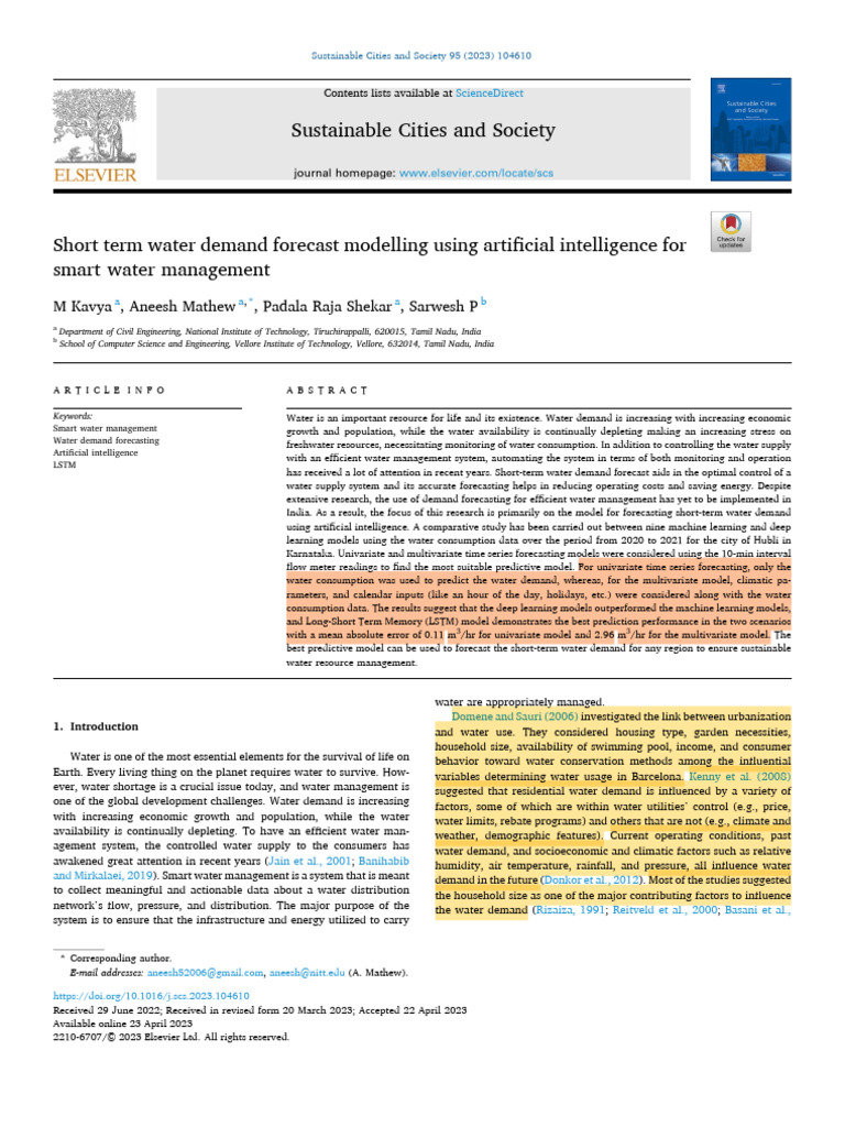 AI for Short-Term Water Demand Forecasting | PDF | Forecasting | Mean ...