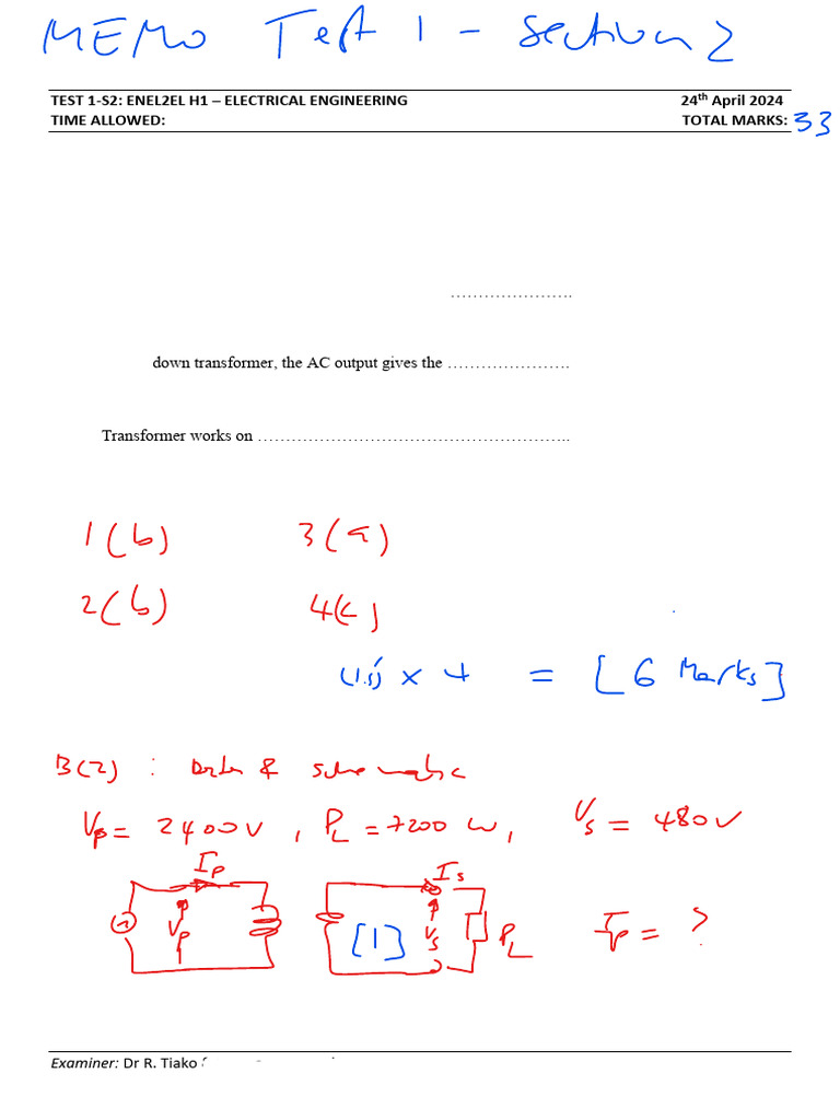 Electrical Engineering Test Questions | PDF | Transformer | Electrodynamics