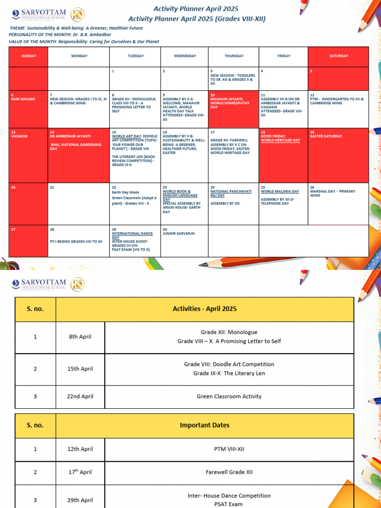 April 2025 Activity Planner | PDF | Eastertide | March Observances