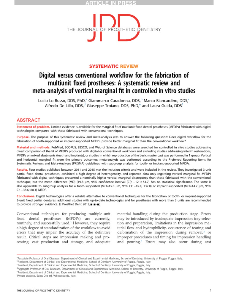 Lo Russo - Digital Versus Conventional Workflow For The Fabrication of ...