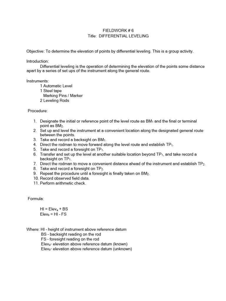 Differential Leveling Fieldwork Guide | PDF