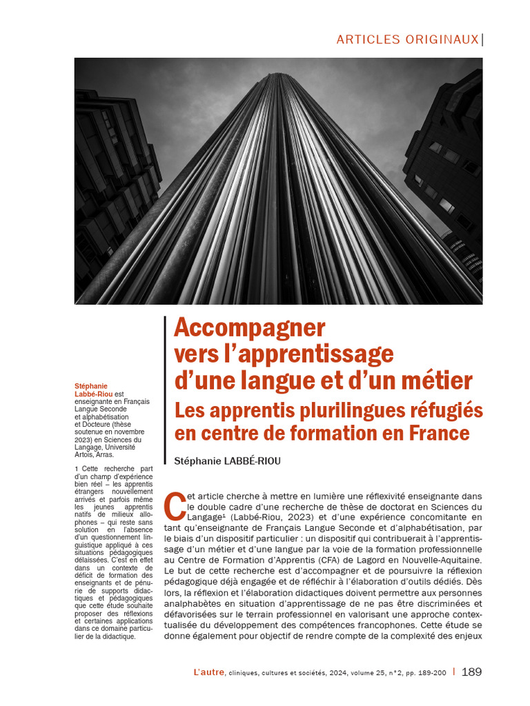 Accompagner Vers Lapprentissage Dune Langue Et Dun Metier | PDF ...