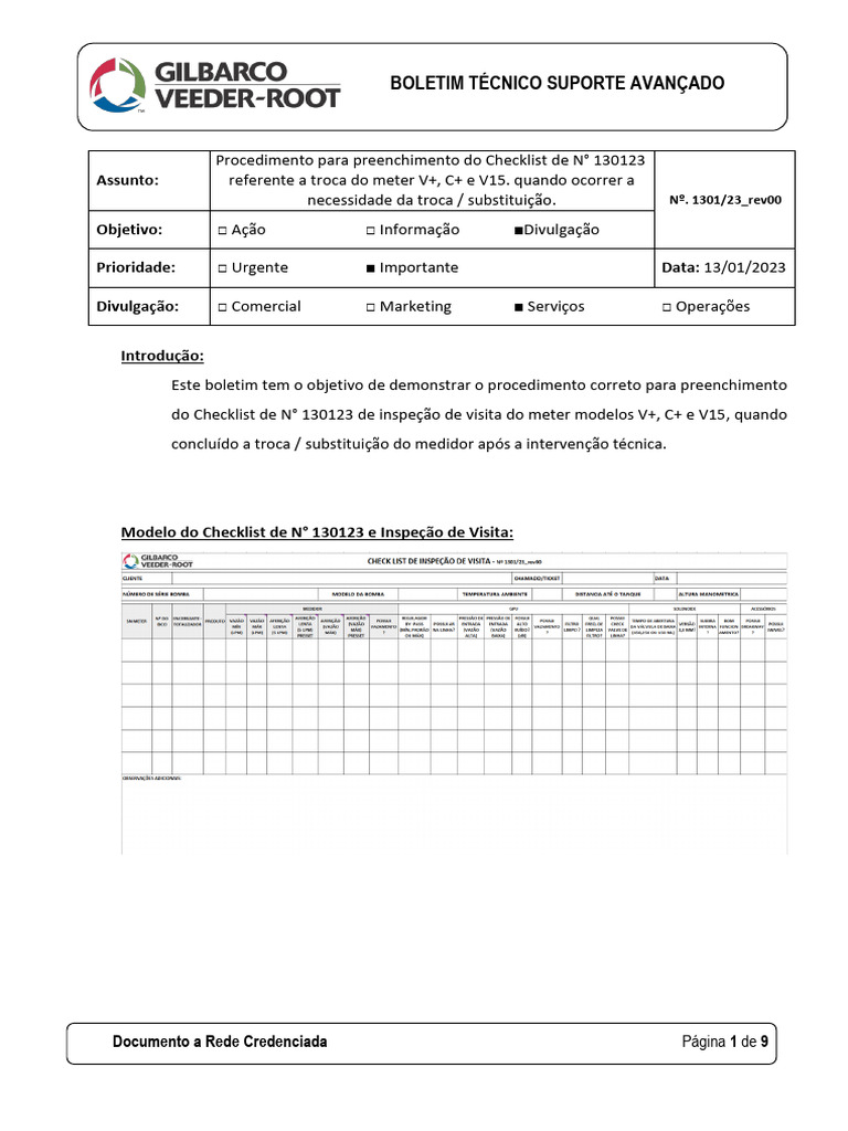 Checklist para Troca de Medidores V+, C+ e V15 | PDF | Pressão ...