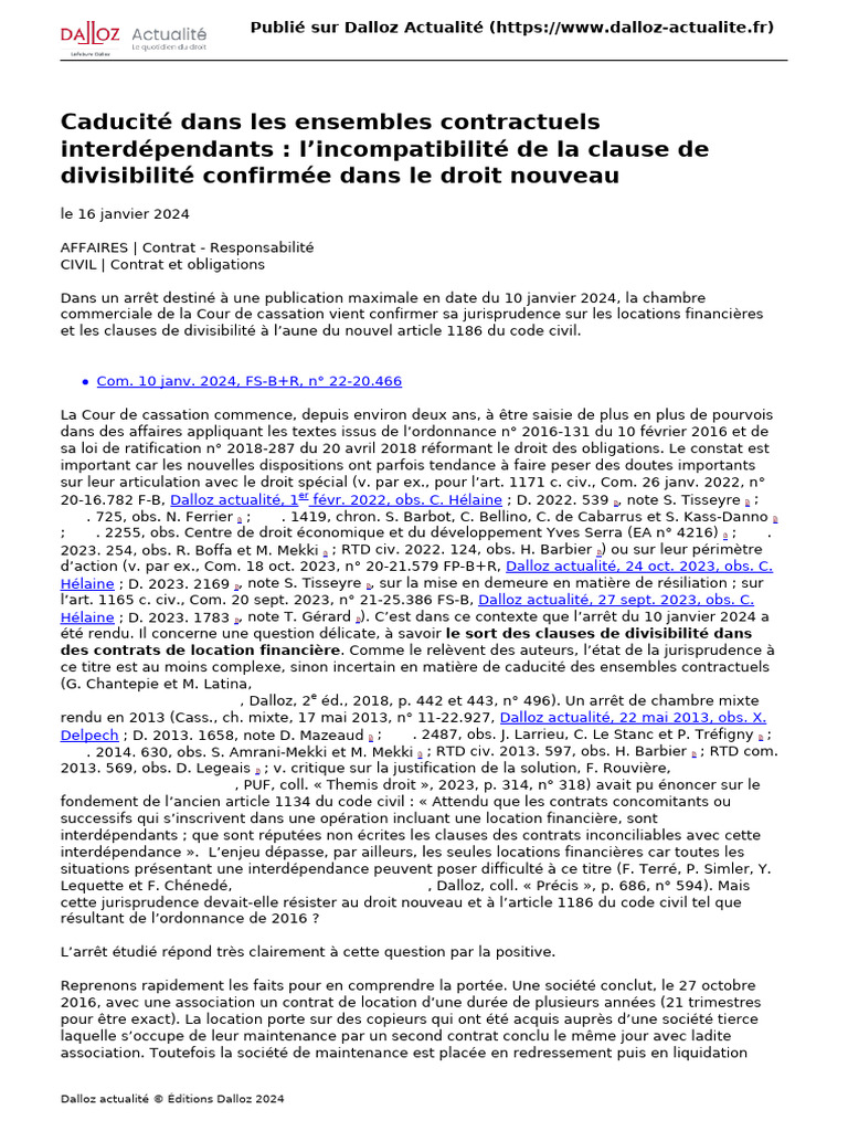 Caducité et clauses de divisibilité en droit | PDF | France | Droits de ...