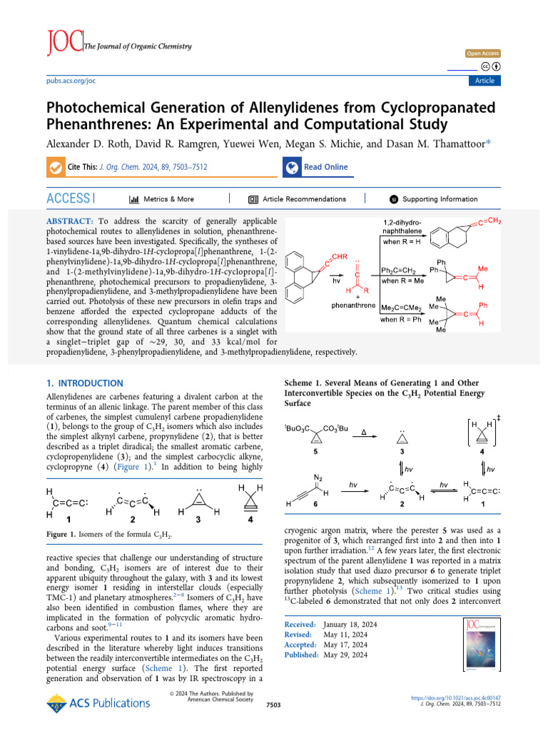 Roth Et Al 2024 Photochemical Generation of Allenylidenes From ...