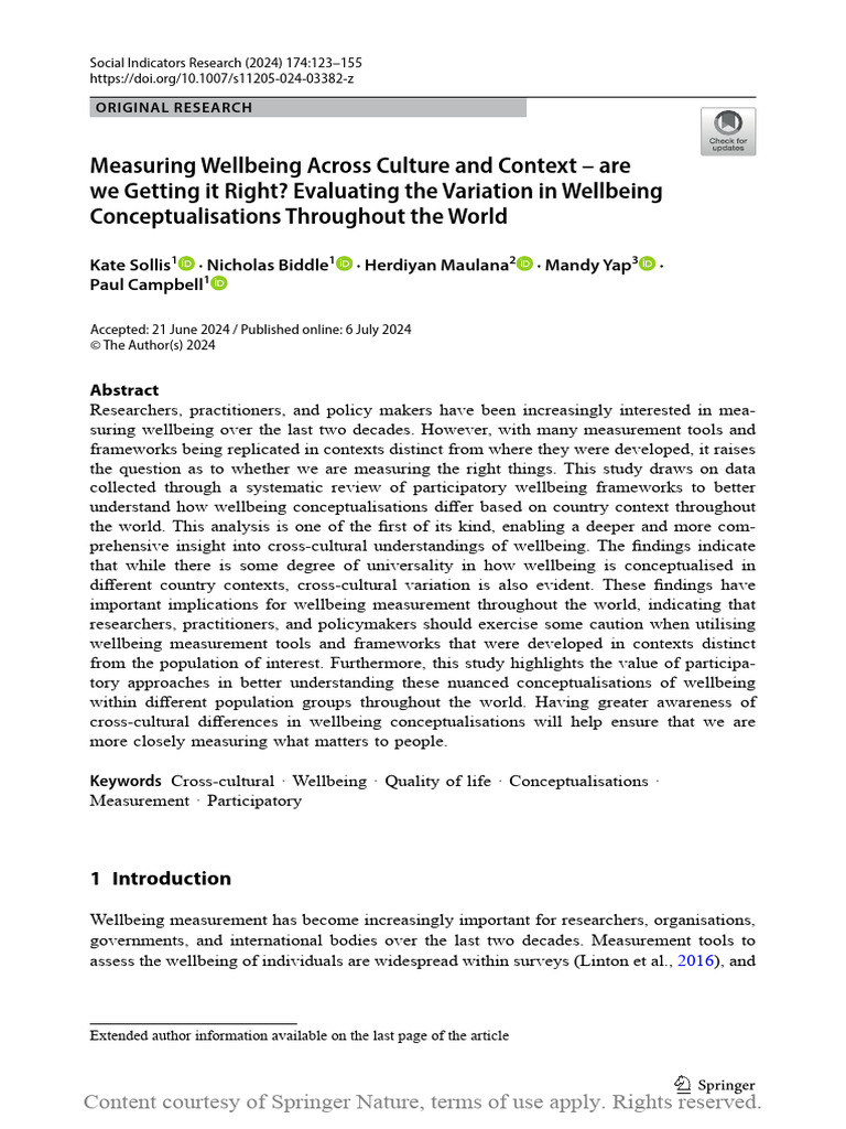 Cross-Cultural Wellbeing Measurement Insights | PDF | Well Being ...