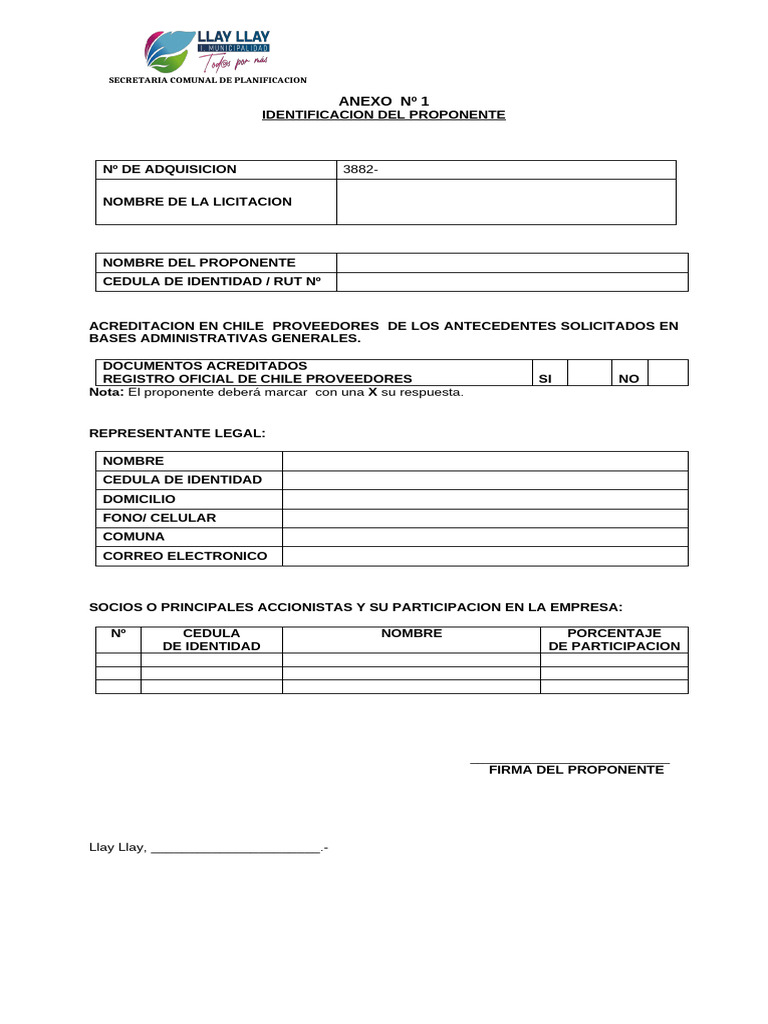 Identificación del Proponente en Licitación | PDF