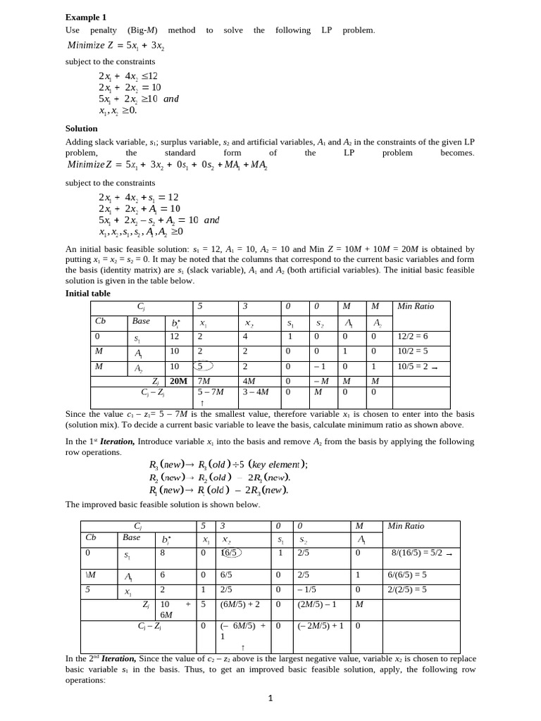 Big-M Method for Linear Programming | PDF | Theoretical Computer ...