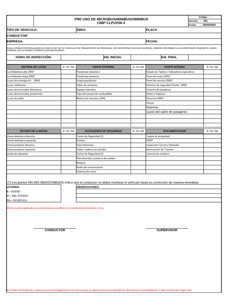 Checklist de Inspección de Vehículos | PDF | Tecnología de vehículos ...