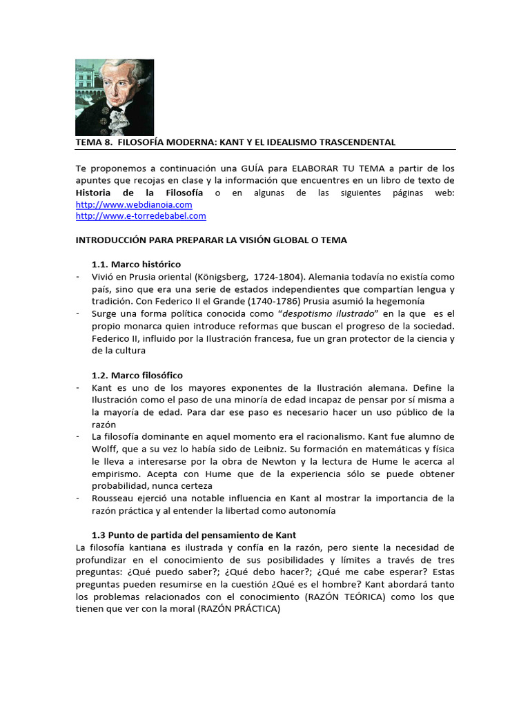 Kant y el Idealismo Trascendental | PDF | Immanuel Kant | A priori y a ...