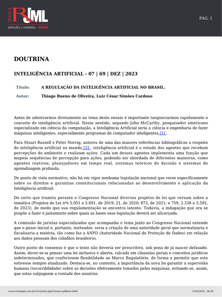 Regulação da Inteligência Artificial no Brasil | PDF | Inteligência ...
