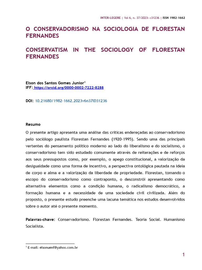 Críticas de Florestan ao Conservadorismo | PDF | Conservadorismo ...