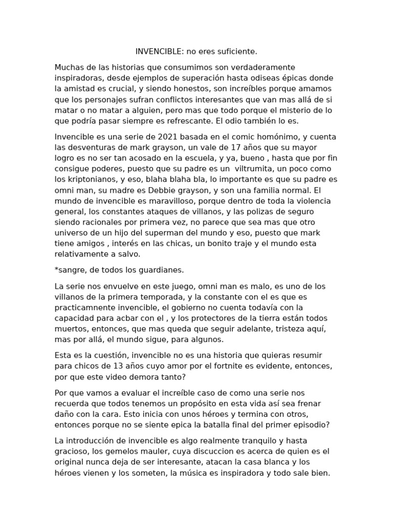 Invencible No Eres Suficiente | PDF