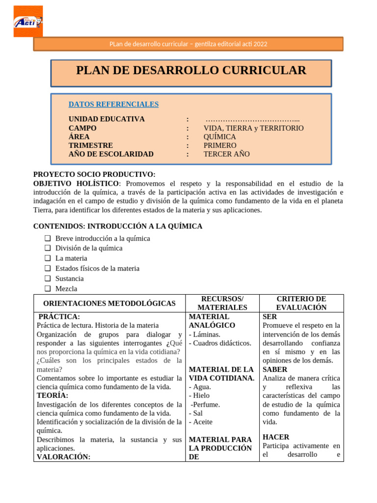 Química 3ro - Plan de Desarrollo Curricular 2021 | PDF | Química | Óxido