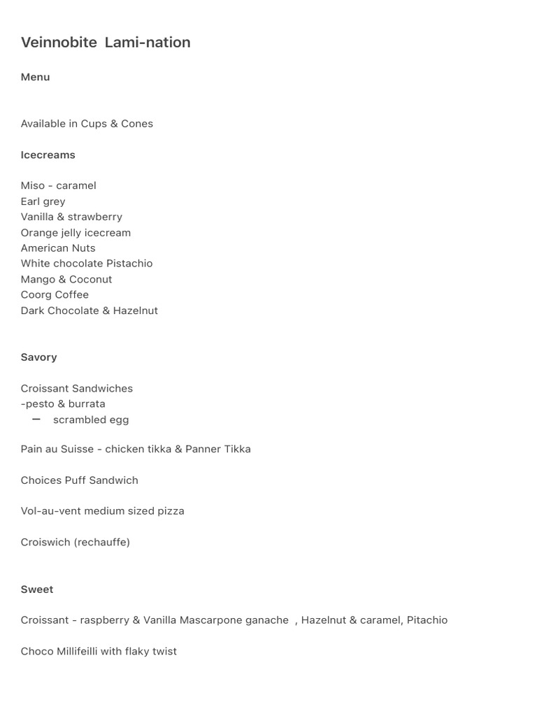 Veinnobite Lami-nation Menu Highlights | PDF