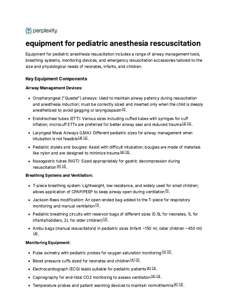 Equipment For Pediatric Anesthesia Rescuscitation | PDF ...