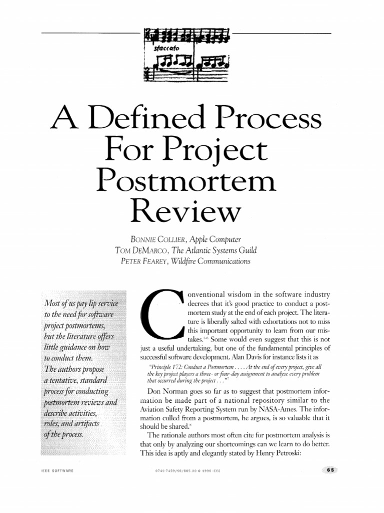 Postmortem Process for Software Projects | PDF | Information