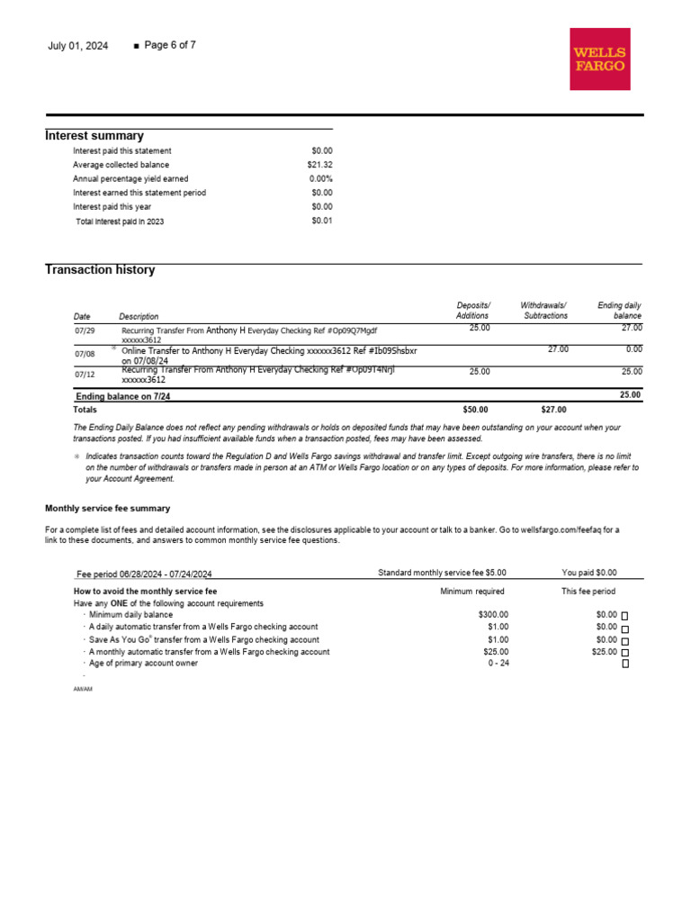 699471030 USA Wells Fargo Bank Statement 7 Pages 1 | PDF | Transaction ...
