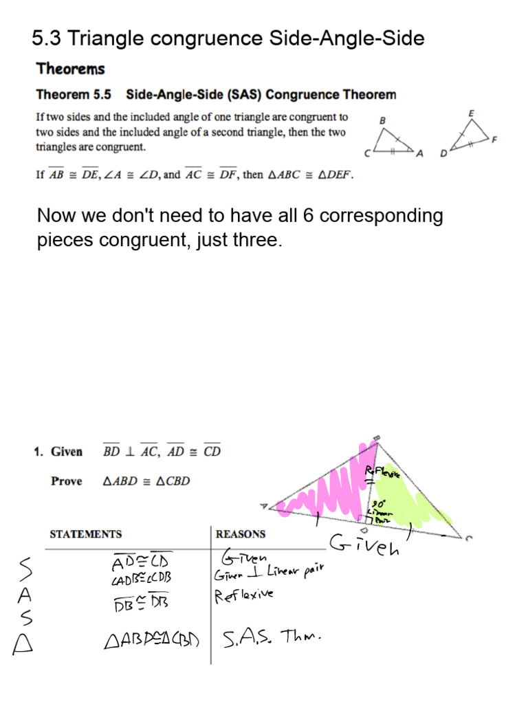 5.3 Triangle Congruence Side-Angle-Side: Now We Don't Need To Have All ...