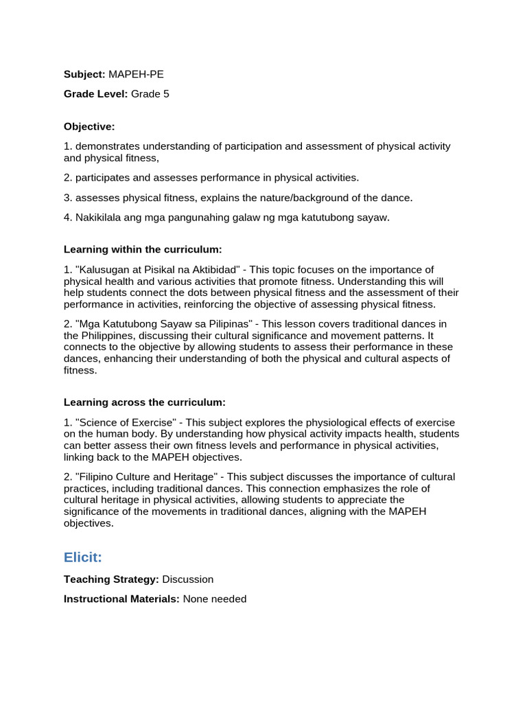 Grade 5 MAPEH-PE: Fitness & Dance Assessment | PDF | Physical Fitness ...