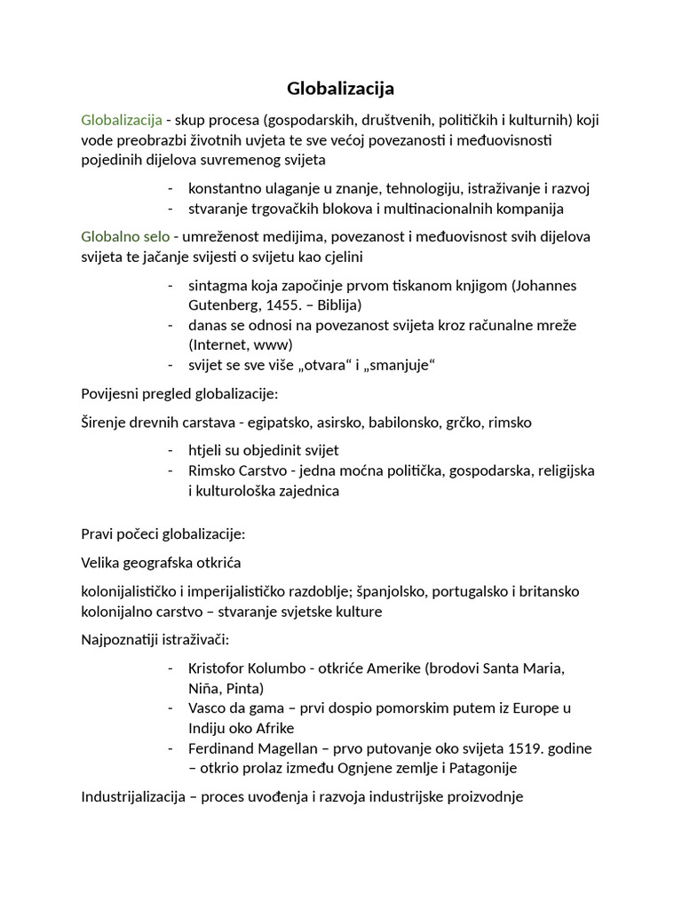 Globalizacija I Globalizacijski Procesi - Skripta Za 2. Razrede | PDF