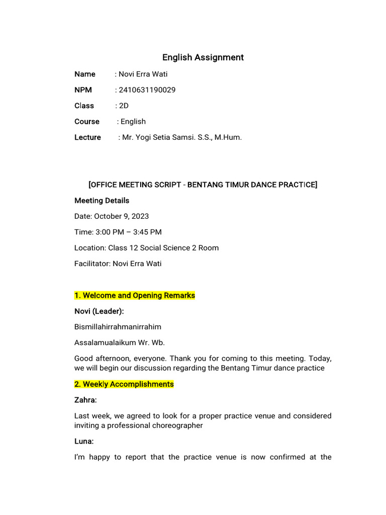 Script Office Meeting | PDF