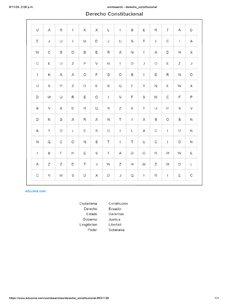 Sopa de Letras - Derecho - Constitucional | PDF