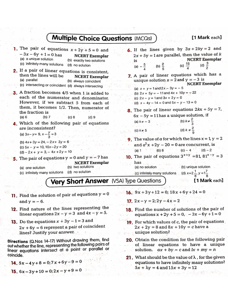 10th Linear Equations Pdf