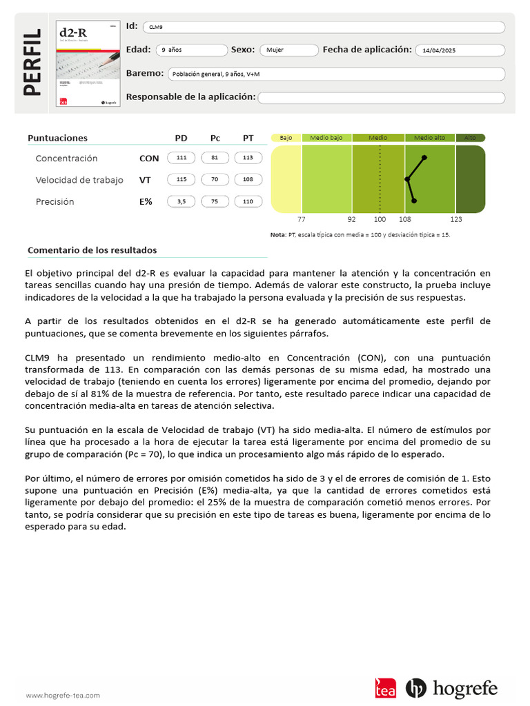 Resultados del Test d2-R de Atención | PDF | Desviación Estándar ...