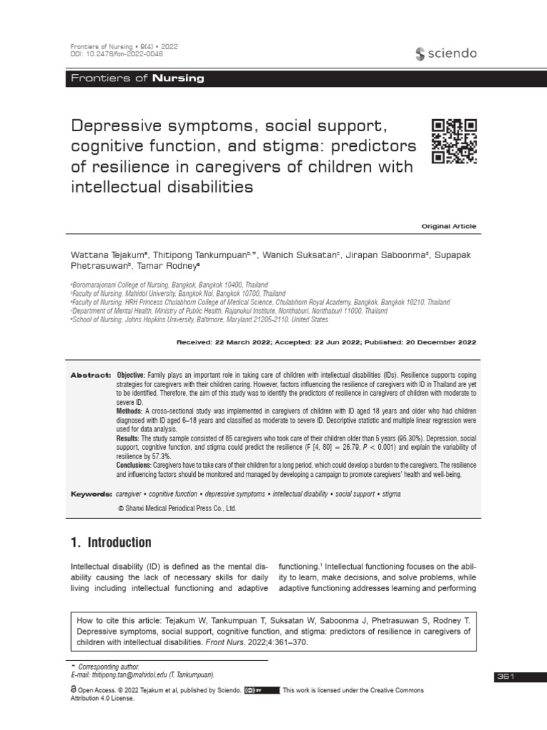 Resilience Predictors in Caregivers of Children with ID | PDF ...