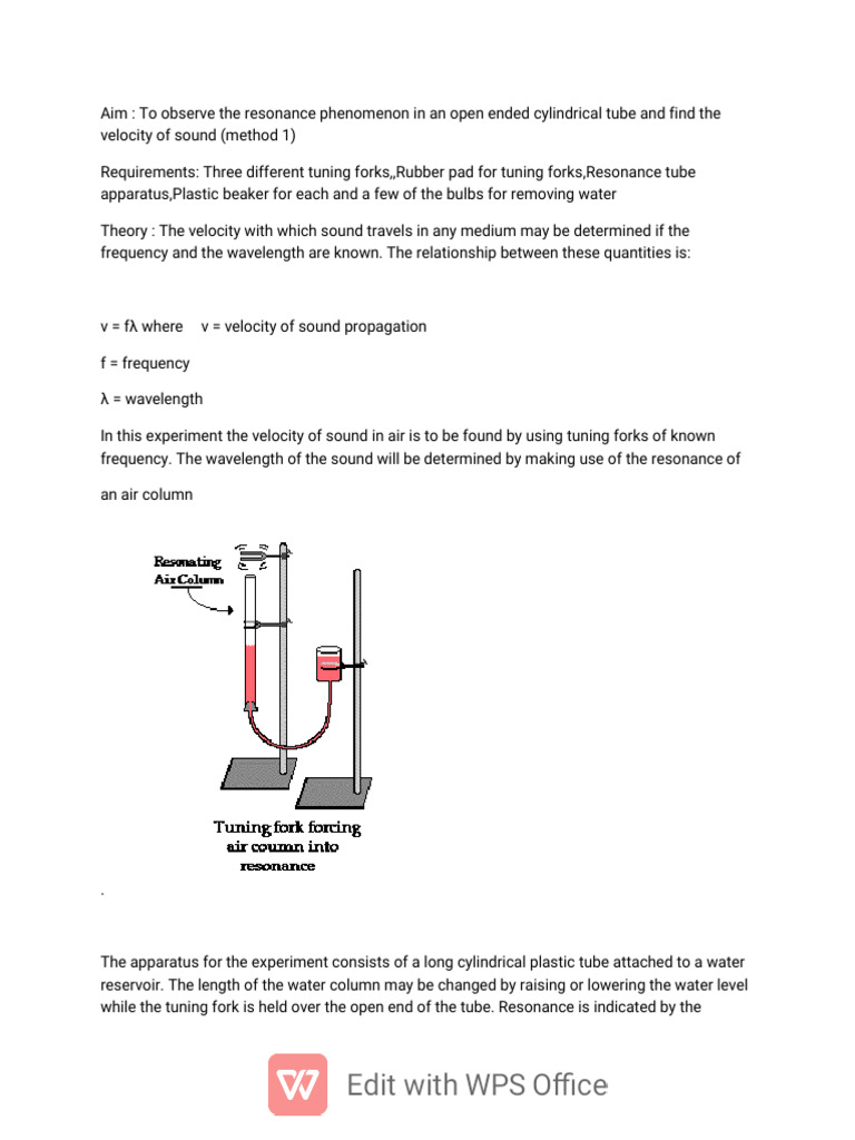 Resonance Tube Experiment for Sound Velocity | PDF | Frequency | Sound