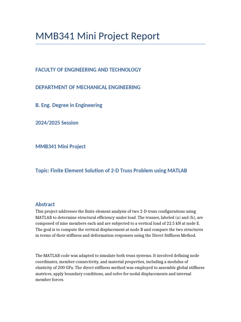 Finite Element Analysis of 2D Trusses | PDF | Finite Element Method | Truss