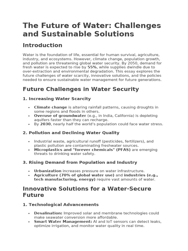 Future Water Challenges & Solutions | PDF | Water | Water Scarcity