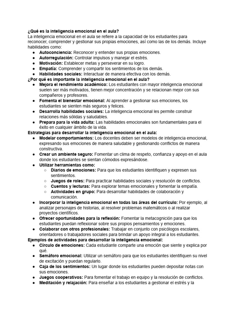 Inteligencia Emocional en el Aula | PDF | Inteligencia emocional | Las ...