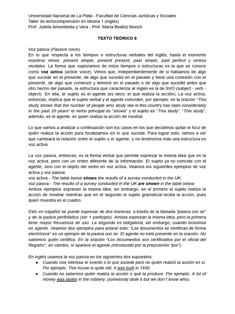 Uso de la voz pasiva en inglés | PDF | Verbo | Asunto (gramática)