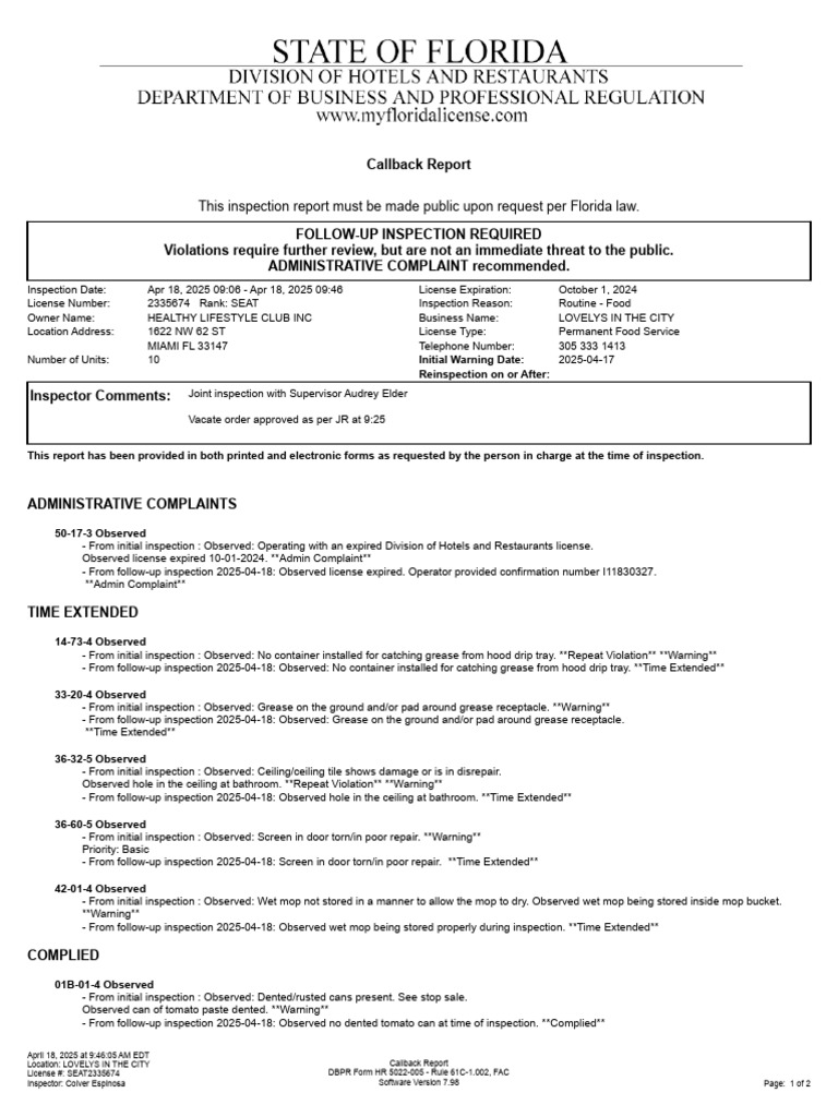 Inspection Routine - Food For Healthy Lifestyle Club Inc - Inspection ...