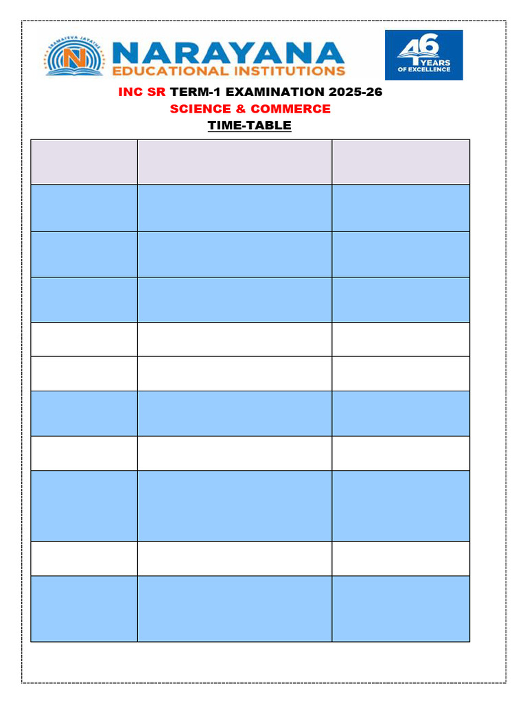 2025-26 Term 1 Exam Timetable | PDF | Aldehyde | Electric Current