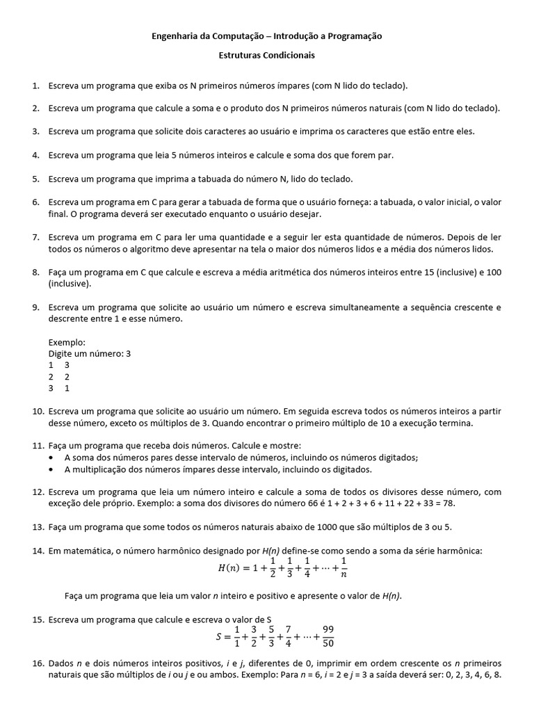 Programação em C: Estruturas Condicionais | PDF | Números | Teclado de ...