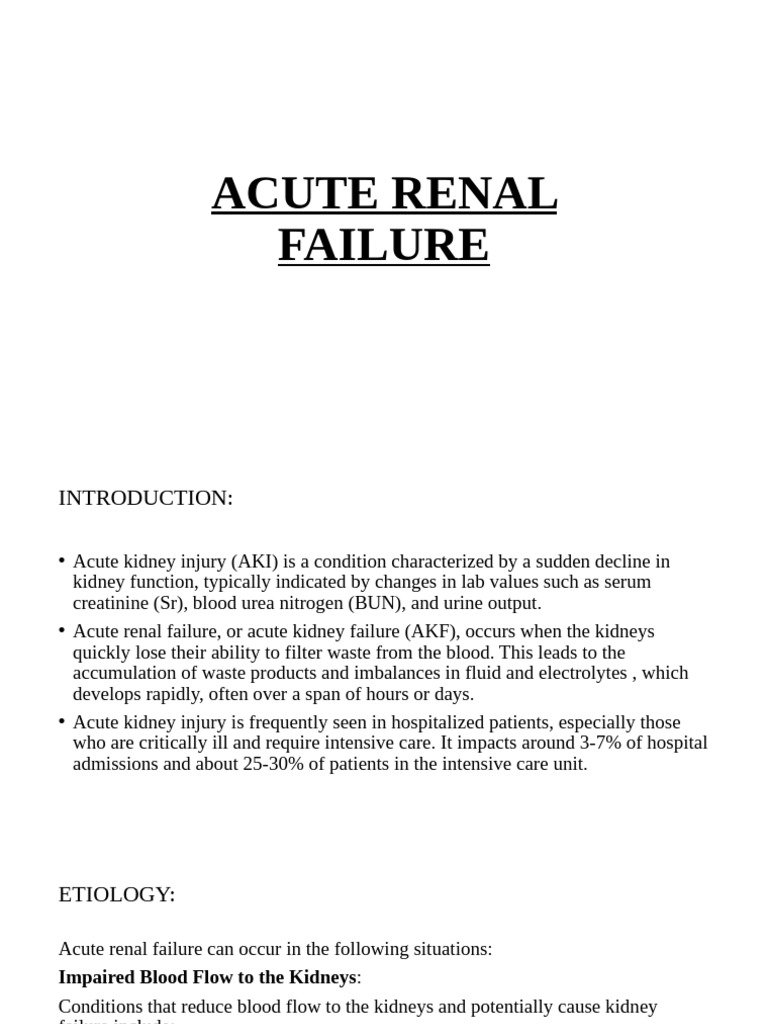 ACUTE RENAL FAILURE | PDF | Kidney | Chronic Kidney Disease