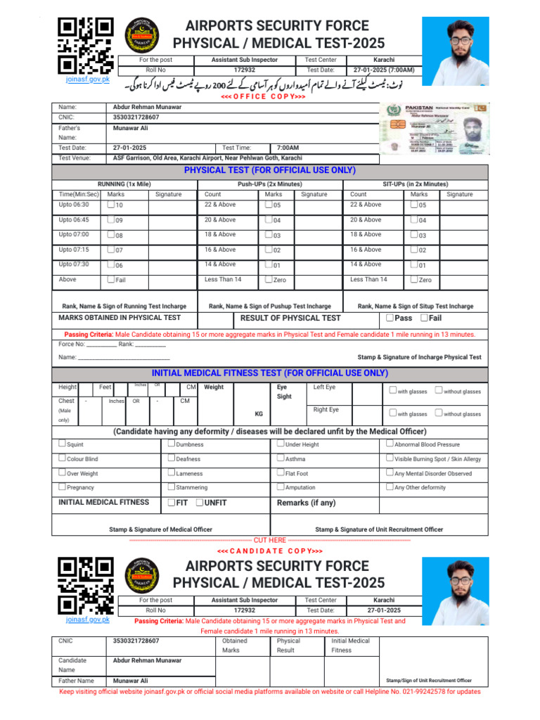 ASF Physical Test Details Karachi 2025 | PDF | Diseases And Disorders ...