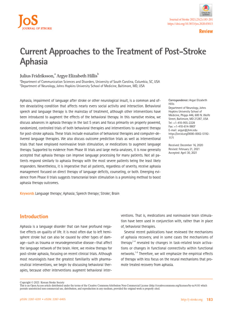 Speaches To The Treatment of Post Stroke Aphasia | PDF | Aphasia | Stroke