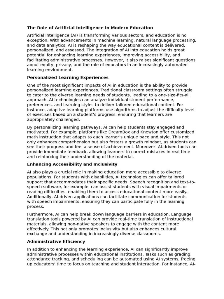 AI's Impact on Modern Education | PDF | Artificial Intelligence ...