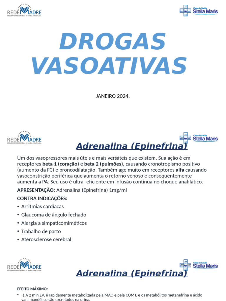 Principais Drogas Vasoativas em Uso | PDF | Dopamina | Norepinefrina