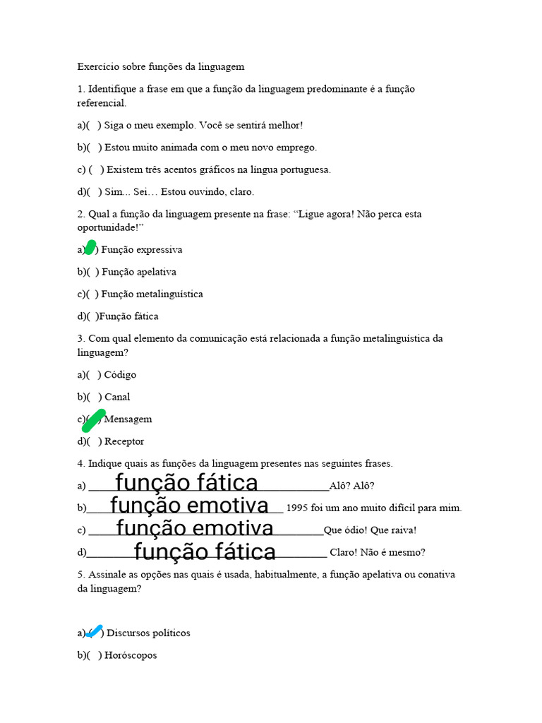 Exercícios sobre Funções da Linguagem | PDF | Famílias linguísticas ...