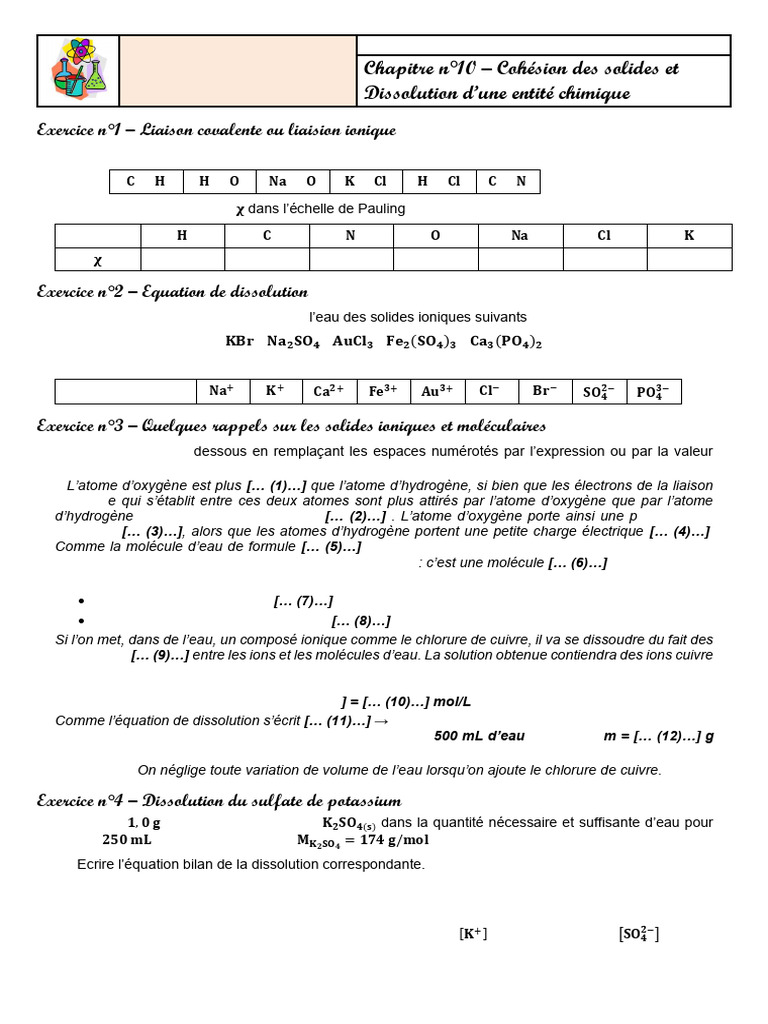 Liaisons chimiques et dissolution en chimie | PDF | Liaison chimique | Ion